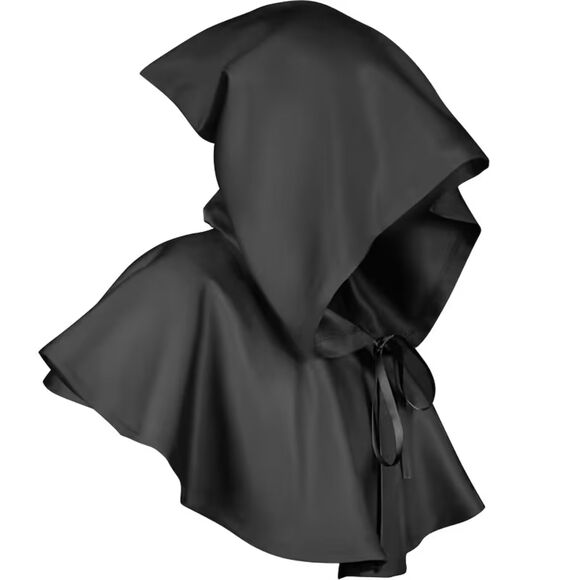 Black Satin Hooded Face Covering Shawl – Large Size Gothic Costume Cloak - Picture 5 of 5